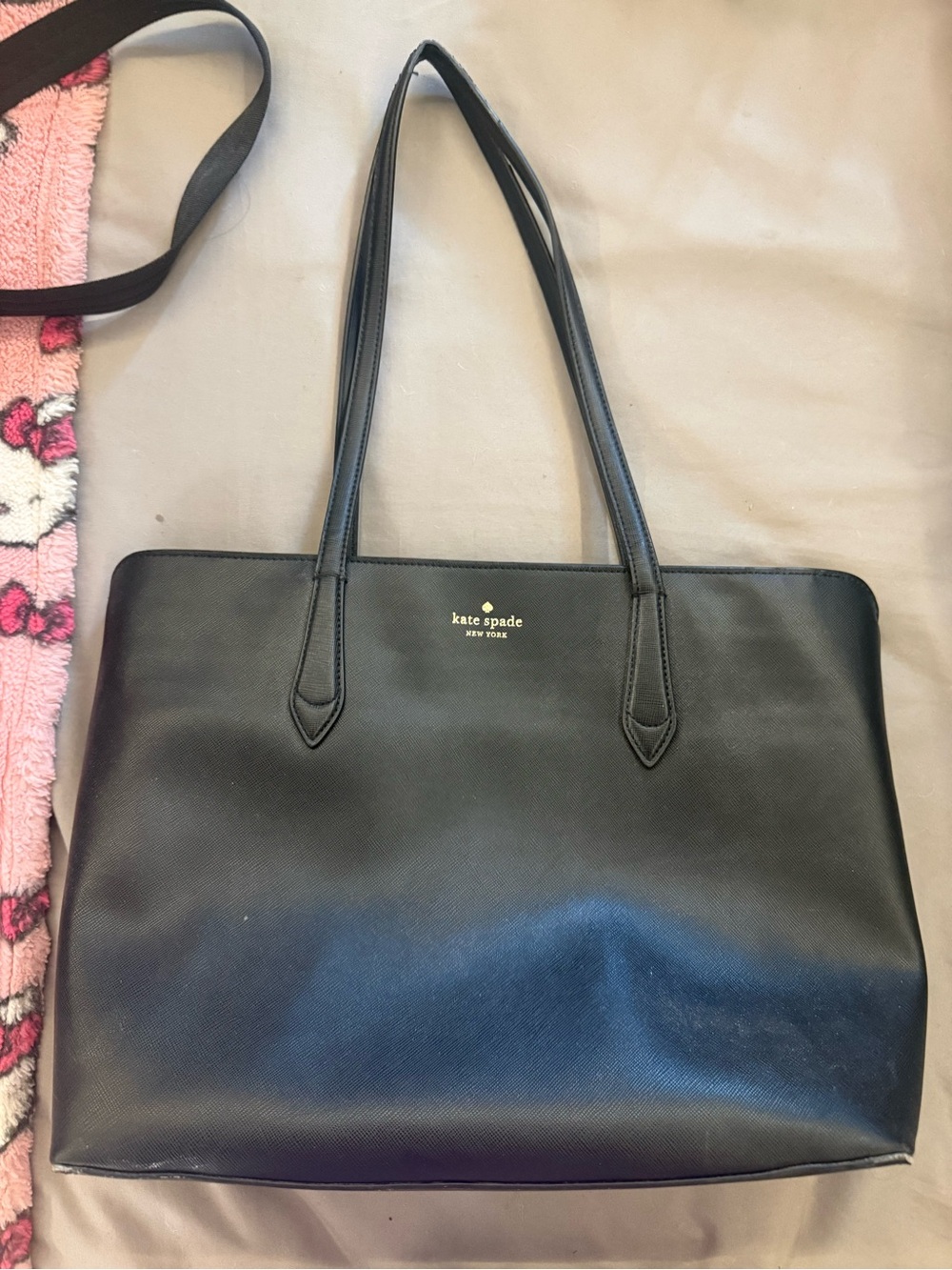 kate spade Black Saffiano Leather Tote with Gold Logo